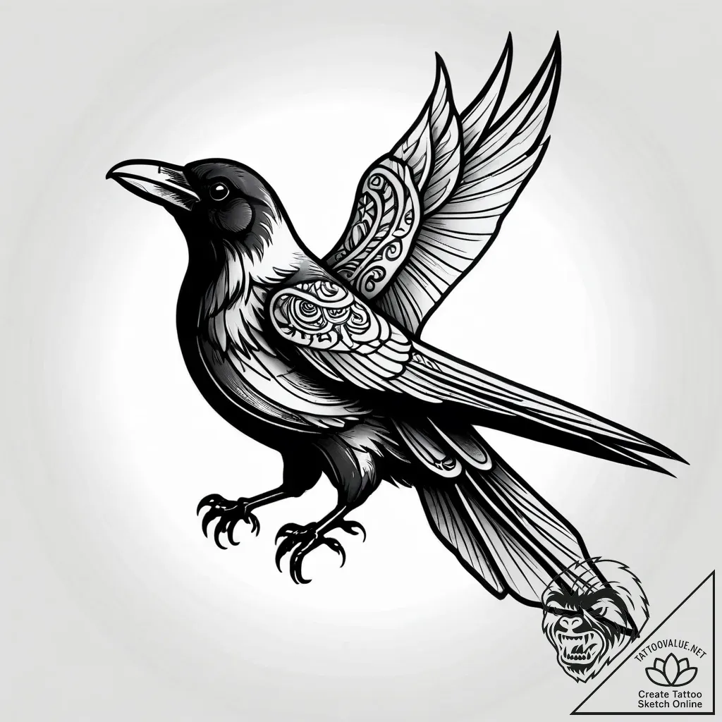 Raven unravelling a scroll of fate, tattoo li... - style Jagger Old - tattoo sketch (08.11.2025 17:22)