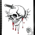 Tattoo sketch, skull with dagger piercing thr… – style Flux Inscriptions – tattoo sketch (08.11.2025 17:28)