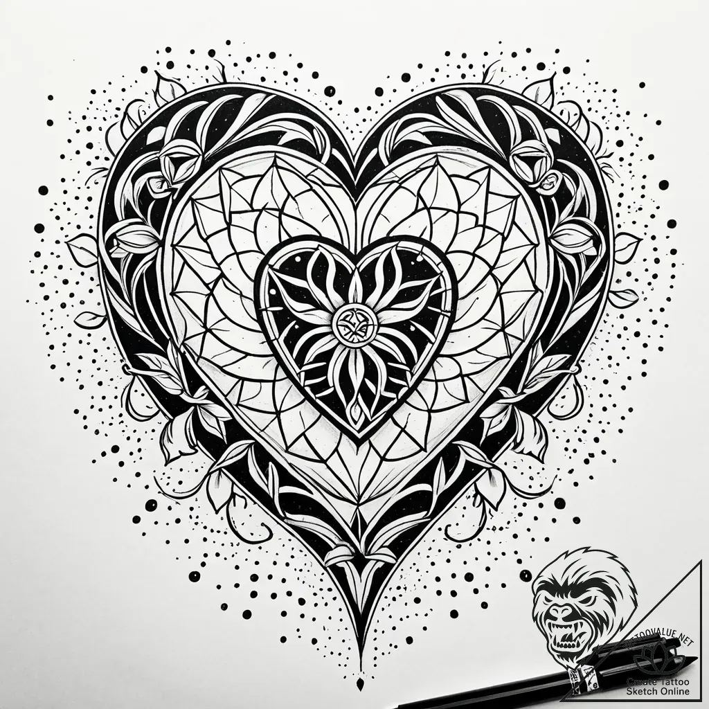 Runestone heart beneath spectral bloom, ink i... - style Jaeger Simple - tattoo sketch (08.11.2025 17:53)