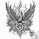 Tattoo sketch, phoenix in mid-flight with tra… – style Jaeger Mini – tattoo sketch (08.11.2025 18:38)