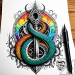 Hallowed serpent beneath celestial spire, con… – style Jaeger Simple – tattoo sketch (08.11.2025 19:53)