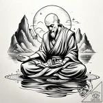 Monk in meditation, levitating over a calm la… – style Jaeger Simple – tattoo sketch (08.11.2025 20:13)