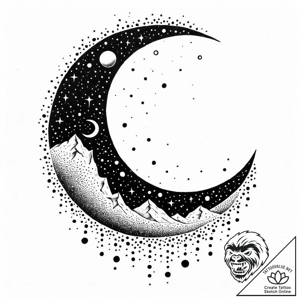 Lunar eclipse bleeding into void, ink illustr... - style Jaeger Mini - tattoo sketch (08.11.2025 20:38)