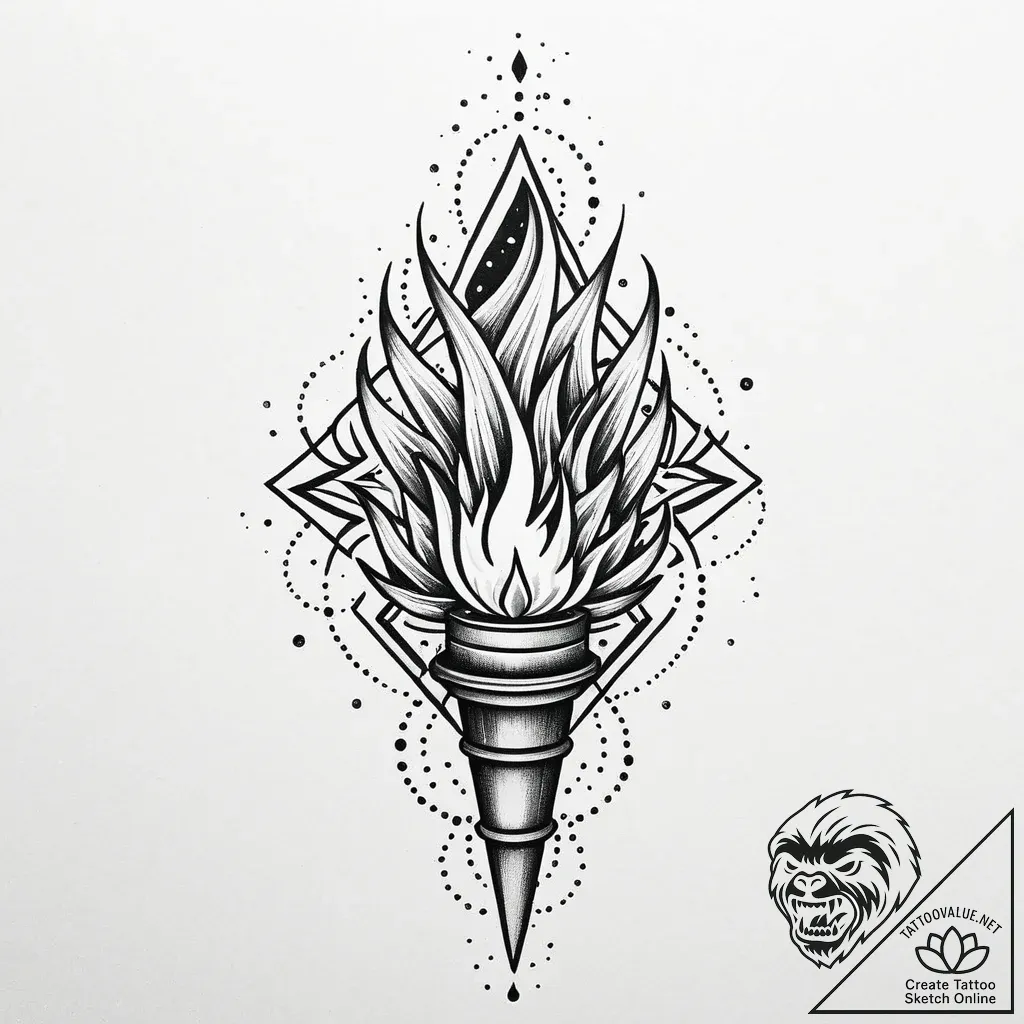Torch burning with spectral flame, artistic t... - style Jaeger Mini - tattoo sketch (08.11.2025 20:58)