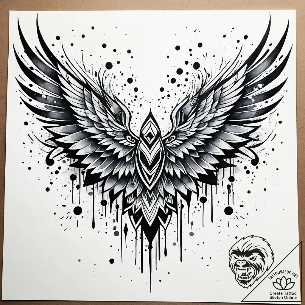 Hidden wings beneath fractured sky, ink illus... - style Jaeger Simple - tattoo sketch (08.11.2025 21:12)
