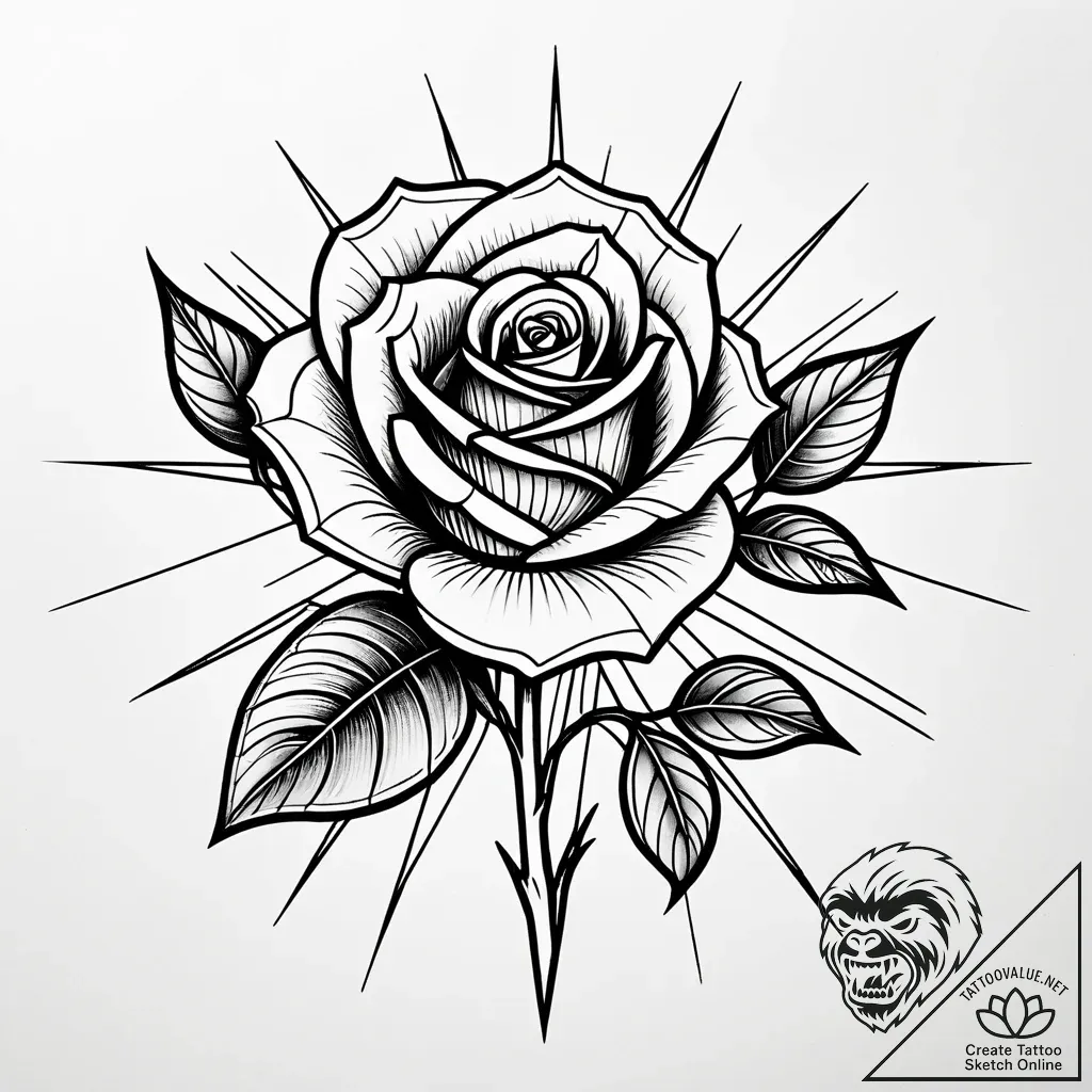 Animated rose caught in web, tattoo line art,... - style Jaeger Simple - tattoo sketch (08.11.2025 21:33)
