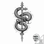 Serpent tail coiled around relic, tattoo sket… – style Jaeger Mini – tattoo sketch (08.11.2025 21:58)