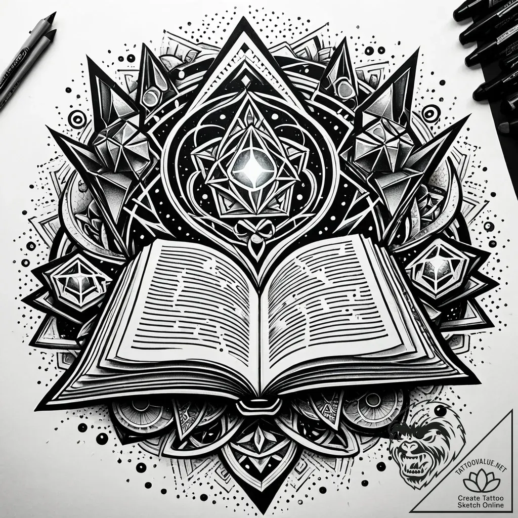 Tat tattoo sketch, mystic surrounded by glowi... - style Jaeger Simple - tattoo sketch (08.11.2025 22:12)