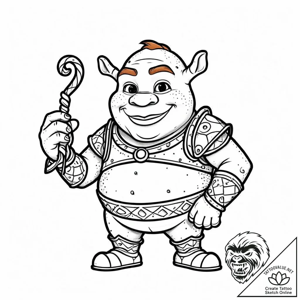 Eskizto, tattoo sketch, shrek holding gingy (... - style Jaeger Mini - tattoo sketch (08.11.2025 22:18)
