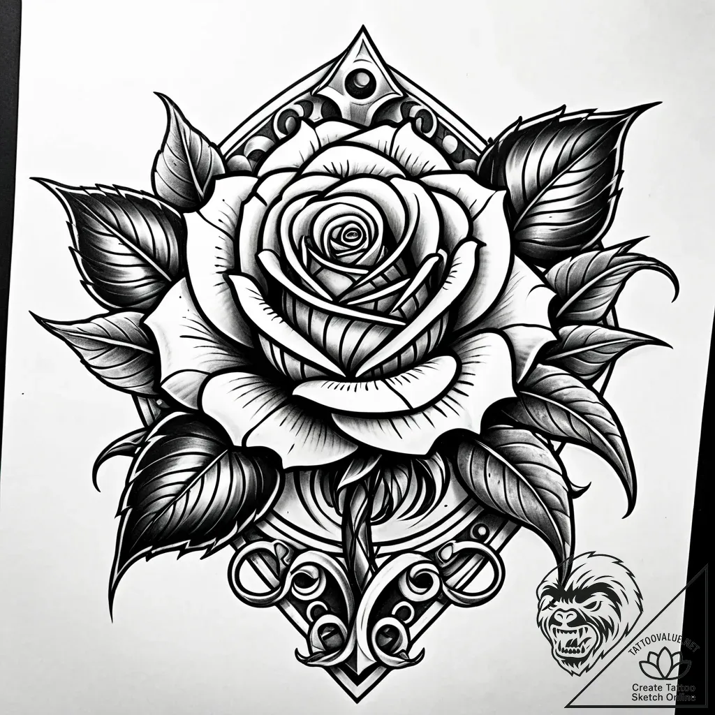 Bone rose blooming through armor, artistic ta... - style Jaeger Simple - tattoo sketch (08.11.2025 22:33)