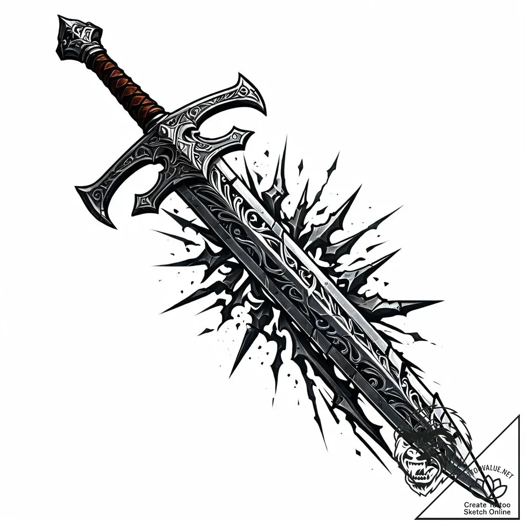 A broken sword of a knight - style Jaeger Mini - tattoo sketch (08.11.2025 22:37)