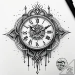 Atomic clock melting through void, tattoo lin… – style Jaeger Simple – tattoo sketch (08.11.2025 22:53)