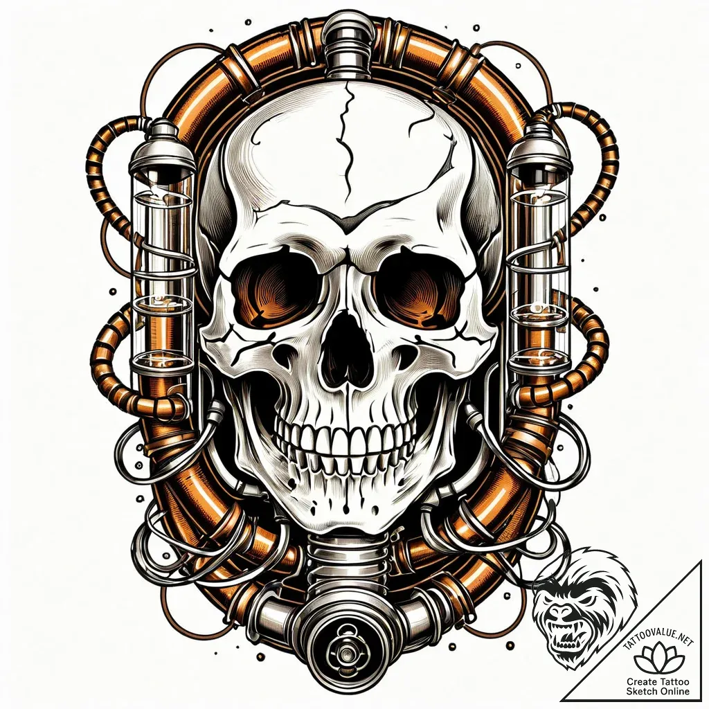 Pneumatic tube transport system, with a skull... - style Jaeger Mini - tattoo sketch (08.11.2025 23:17)