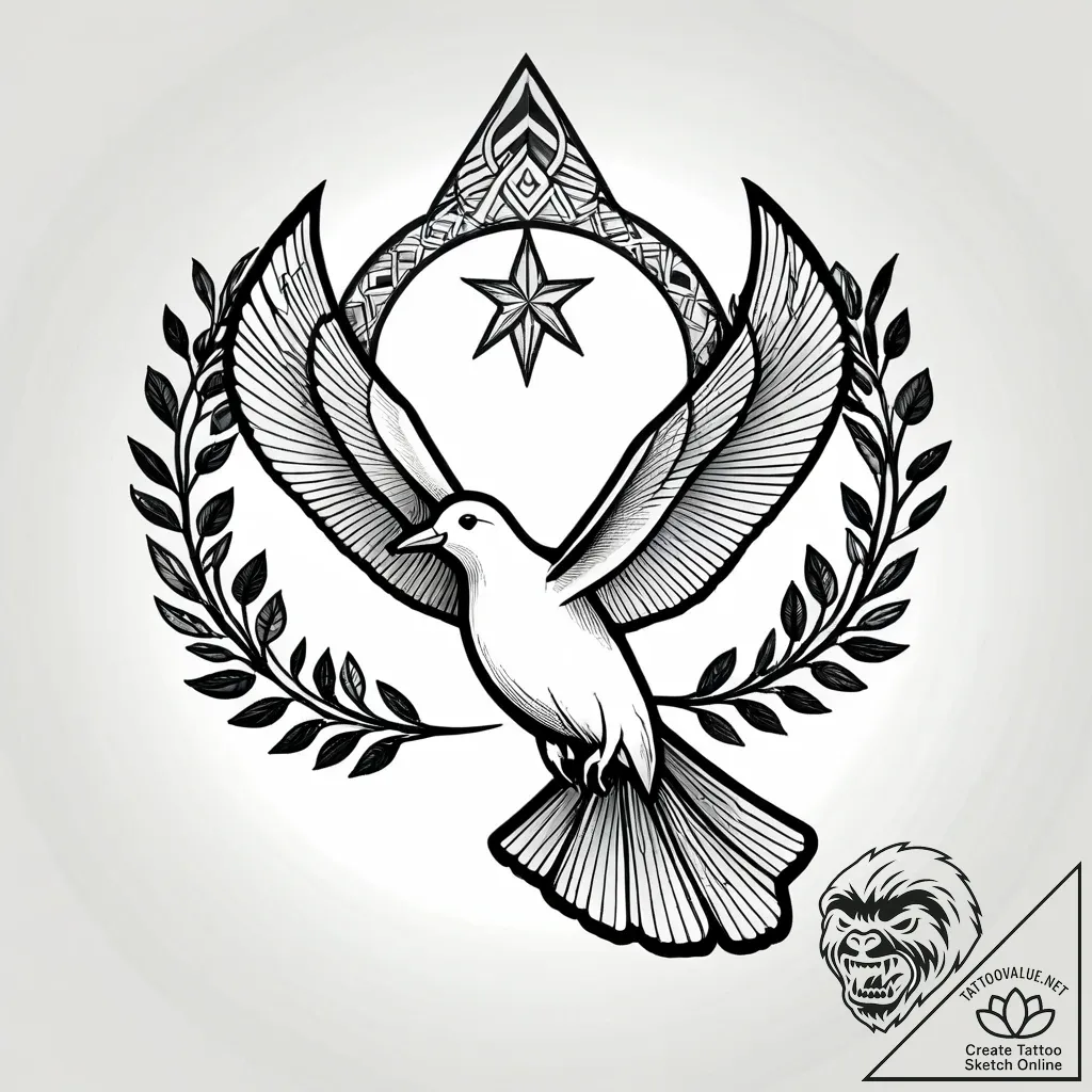 Tattoo sketch, flying dove carrying olive bra... - style Jagger Old - tattoo sketch (08.11.2025 23:22)