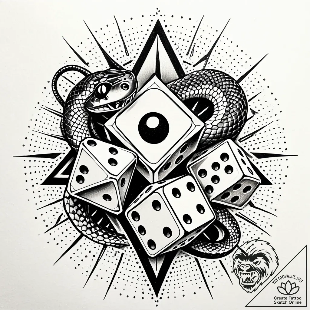 Dice showing a pair of snake eyes, tattoo fla... - style Jaeger Simple - tattoo sketch (09.11.2025 00:12)
