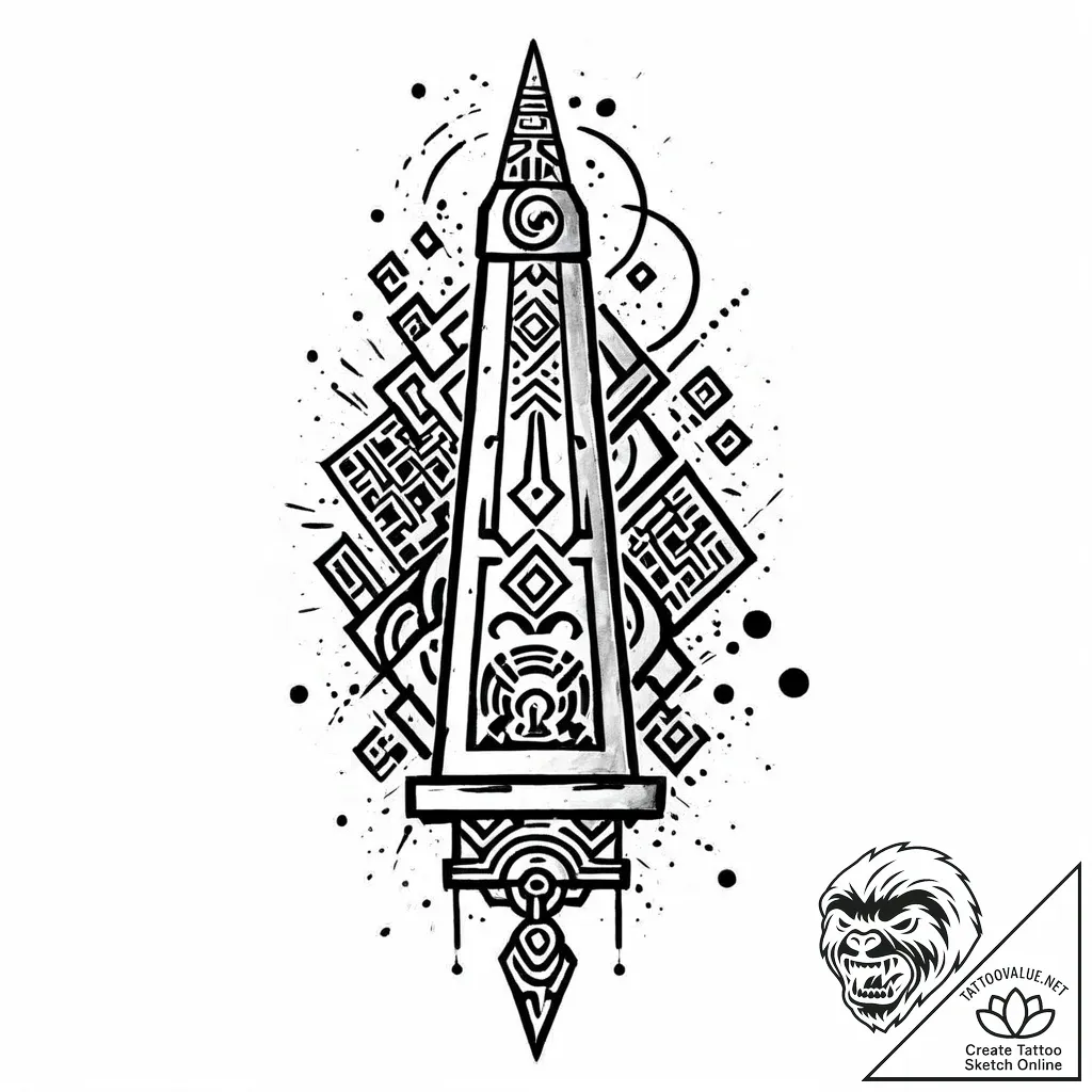 Obelisk covered in both ancient hieroglyphs a... - style Jaeger Mini - tattoo sketch (09.11.2025 00:18)