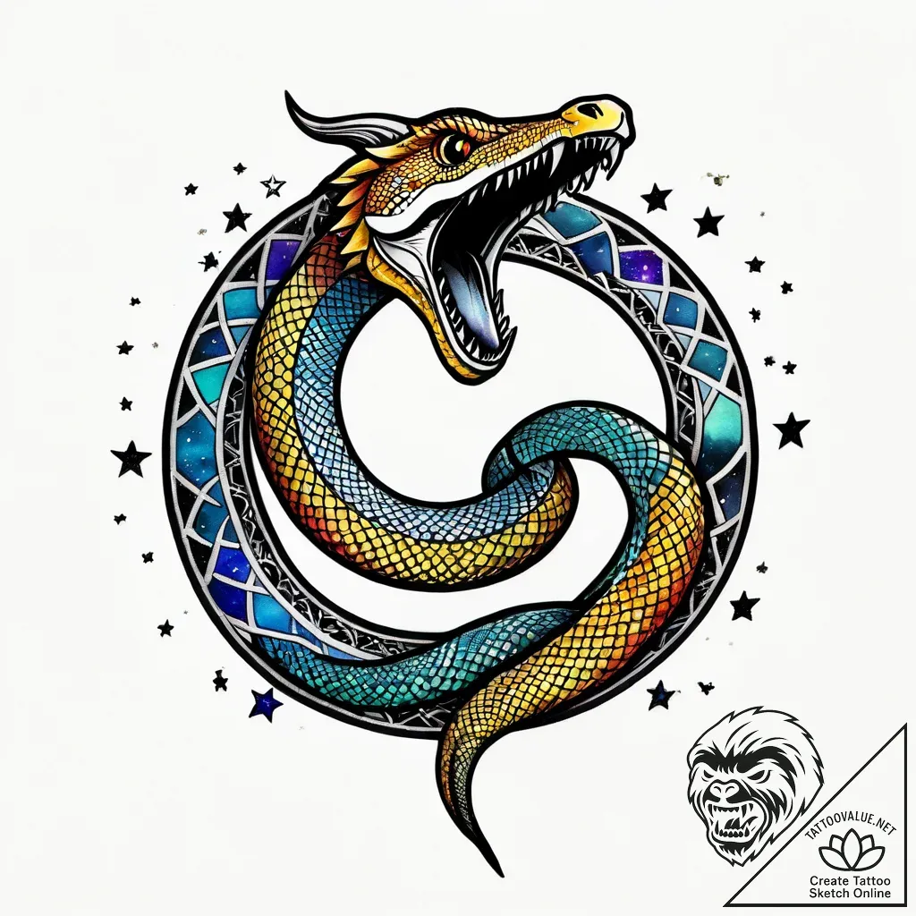 Iron serpent coiling through stars, tattoo fl... - style Jagger Old - tattoo sketch (09.11.2025 00:43)
