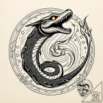 Haunted serpent devouring celestial flame, co… – style Jaeger Simple – tattoo sketch (09.11.2025 00:54)