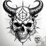Atomic skull with digital horns, artistic tat… – style Jaeger Simple – tattoo sketch (09.11.2025 01:12)