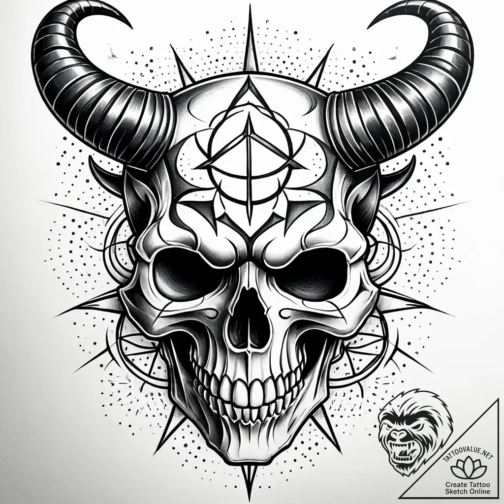 Atomic skull with digital horns, artistic tat... - style Jaeger Simple - tattoo sketch (09.11.2025 01:12)