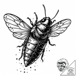 Cicada emerging from a chrysalis of bronze, t… – style Jaeger Mini – tattoo sketch (09.11.2025 01:17)