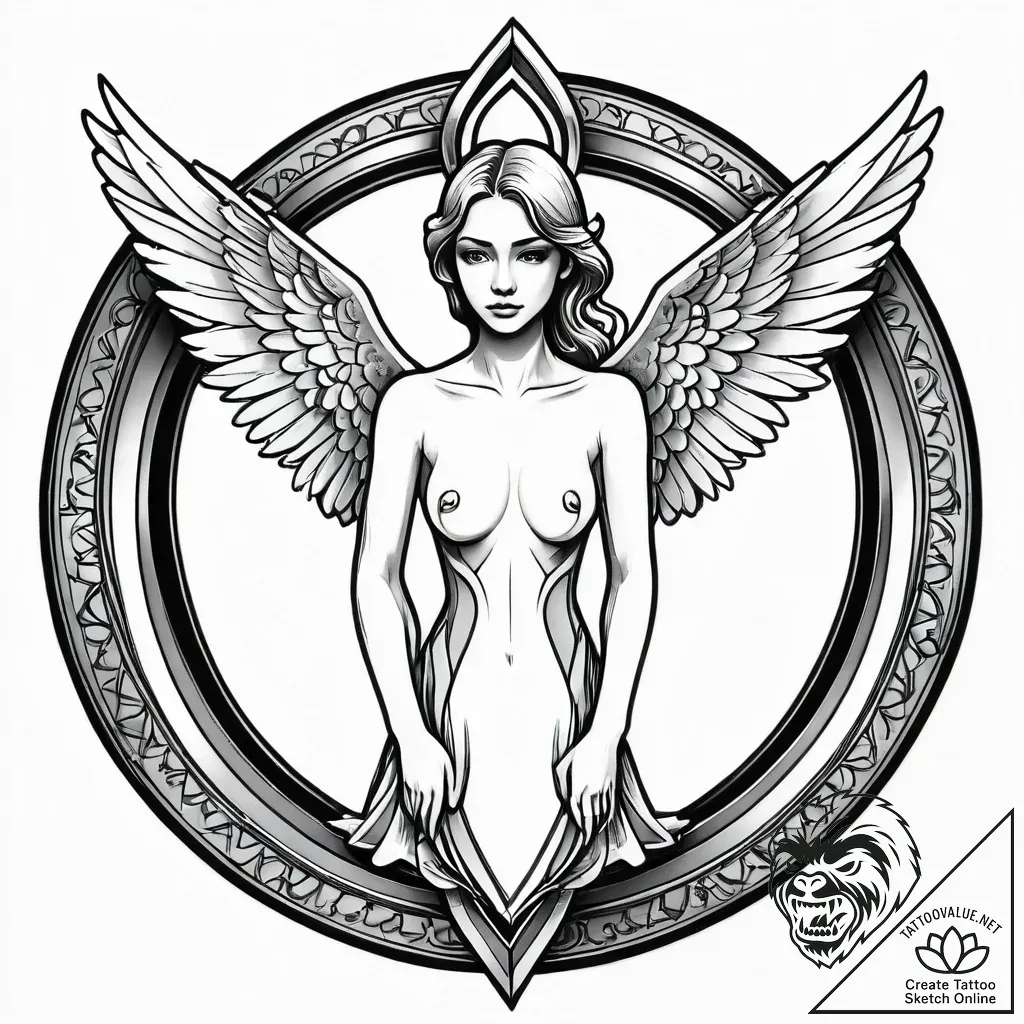 Animated angel trapped in mirror, concept art... - style Jagger Old - tattoo sketch (09.11.2025 02:22)