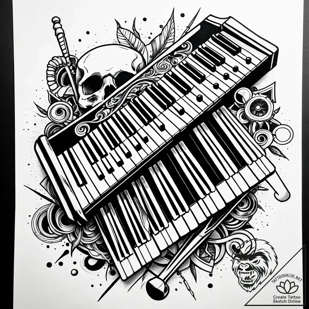 Xylophone made of polished human bones, tatto... - style Jaeger Simple - tattoo sketch (09.11.2025 02:32)