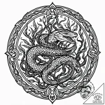 Serpent roots devouring ancient seal, tattoo… – style Jaeger Mini – tattoo sketch (09.11.2025 02:38)