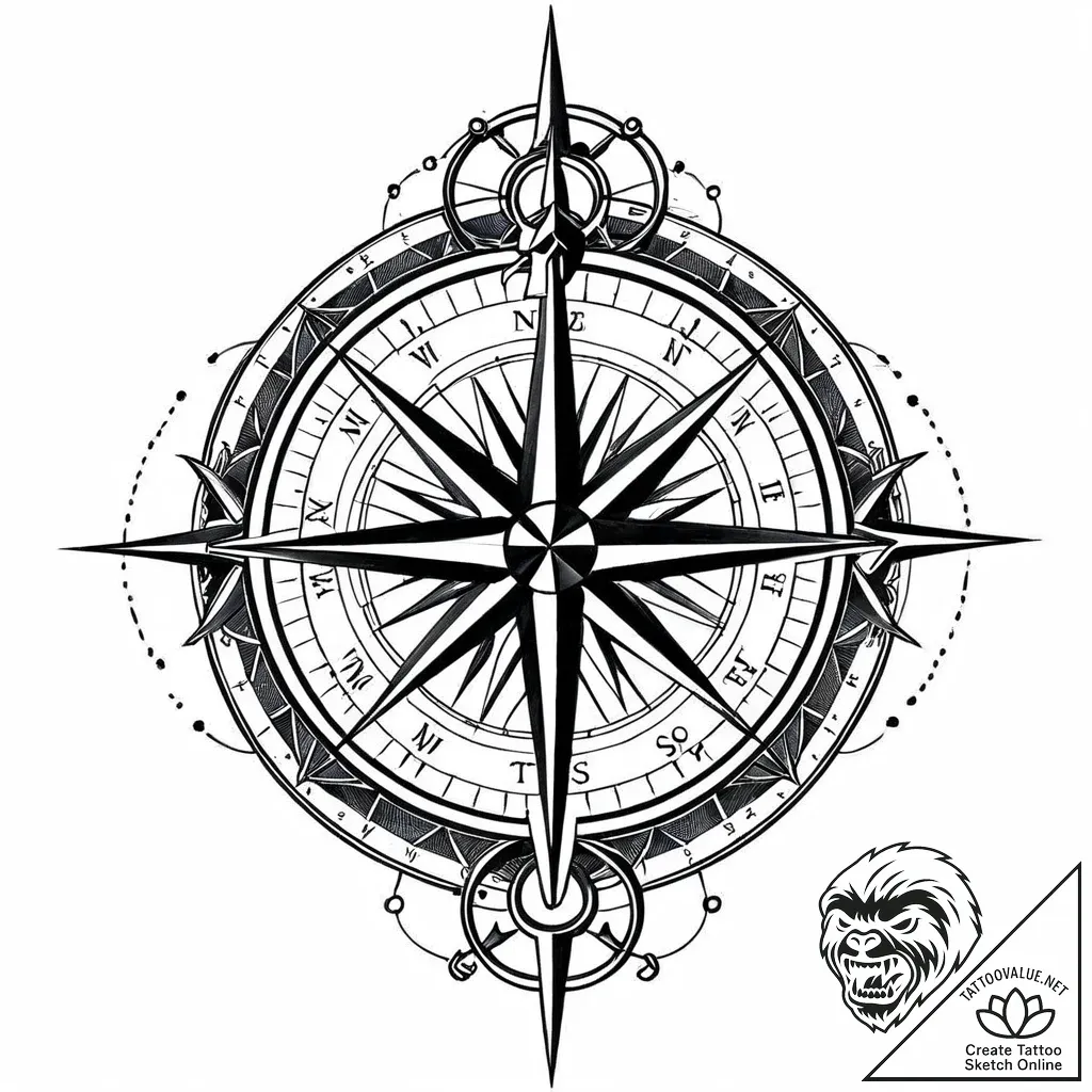 Compass rose from an old nautical chart, tatt... - style Jaeger Mini - tattoo sketch (09.11.2025 03:18)