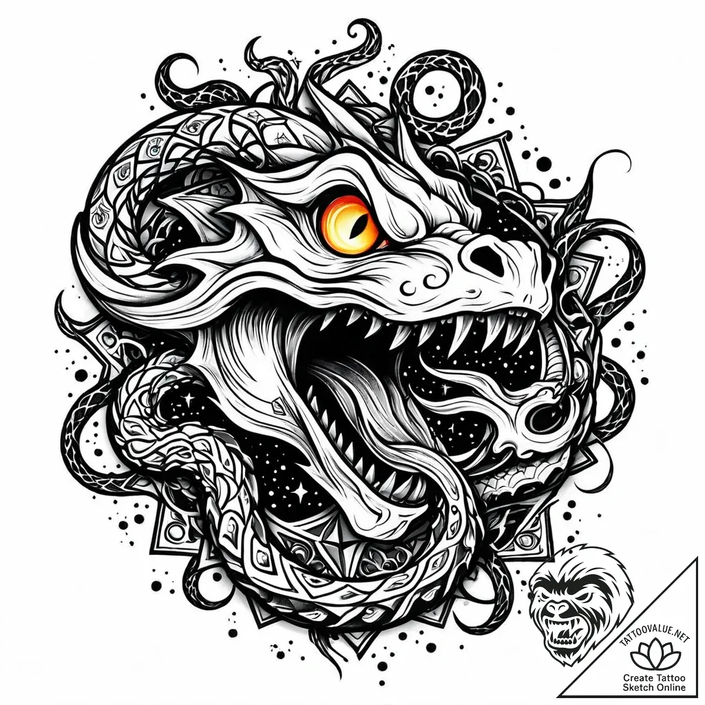 Ghostly serpent devouring starlight, concept... - style Jaeger Mini - tattoo sketch (09.11.2025 03:38)