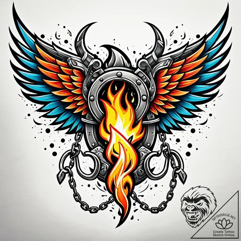 Burning wings chained to stone, tattoo sketch... - style Jaeger Simple - tattoo sketch (09.11.2025 03:53)