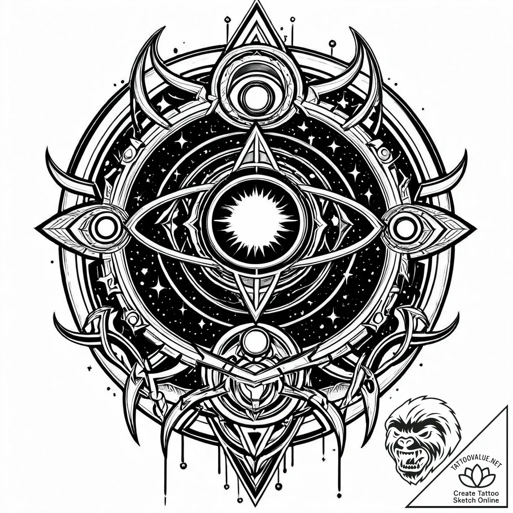 Cosmic gate opening to void, tattoo flash she... - style Jaeger Mini - tattoo sketch (09.11.2025 04:38)