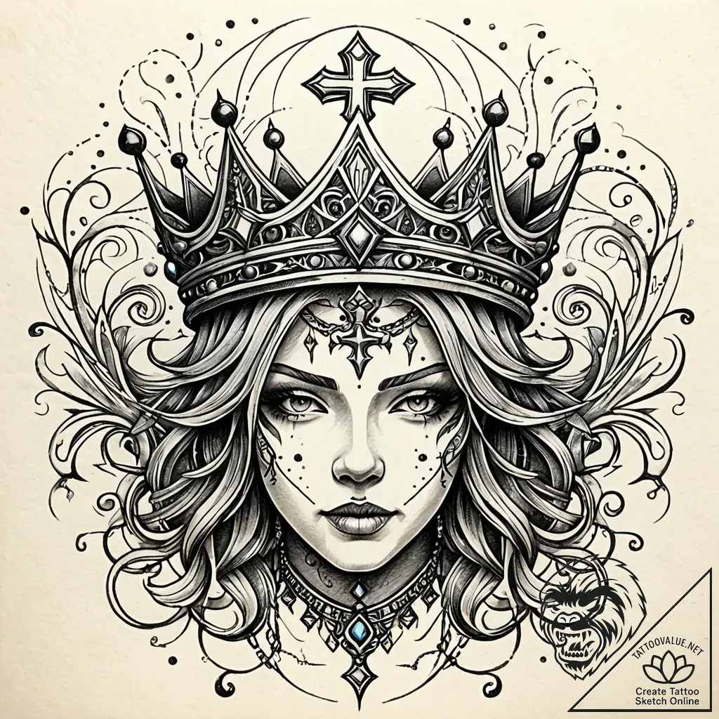 Ice crown trapped in spectral chains, tattoo... - style Jaeger Simple - tattoo sketch (09.11.2025 04:52)