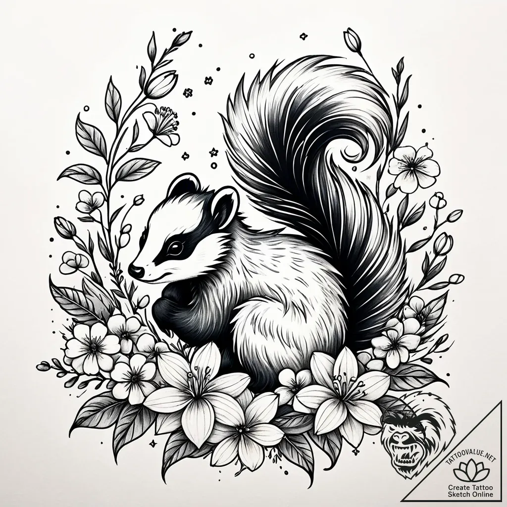 Tattoo sketch, flower the skunk surrounded by... - style Jaeger Simple - tattoo sketch (09.11.2025 05:13)