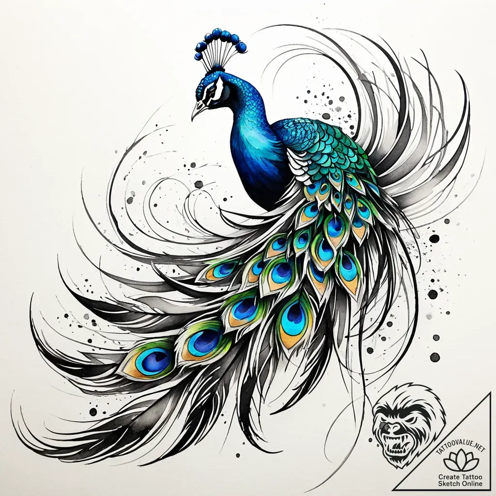Peacock, tattoo sketch design, dynamic compos... - style Jaeger Simple - tattoo sketch (09.11.2025 05:32)