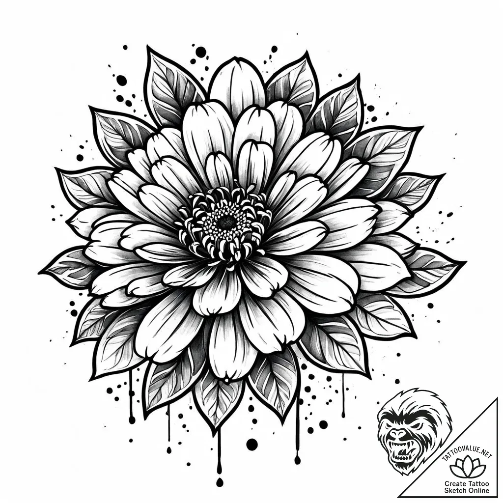 Zinnia flower, known for its bright, multi-la... - style Jaeger Mini - tattoo sketch (09.11.2025 05:38)