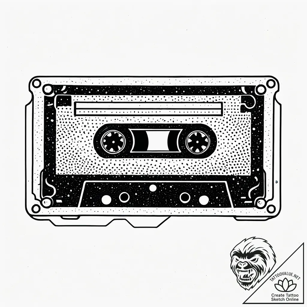 Cassette tape label 'my mixtape', unspooling... - style Jaeger Simple - tattoo sketch (09.11.2025 05:52)
