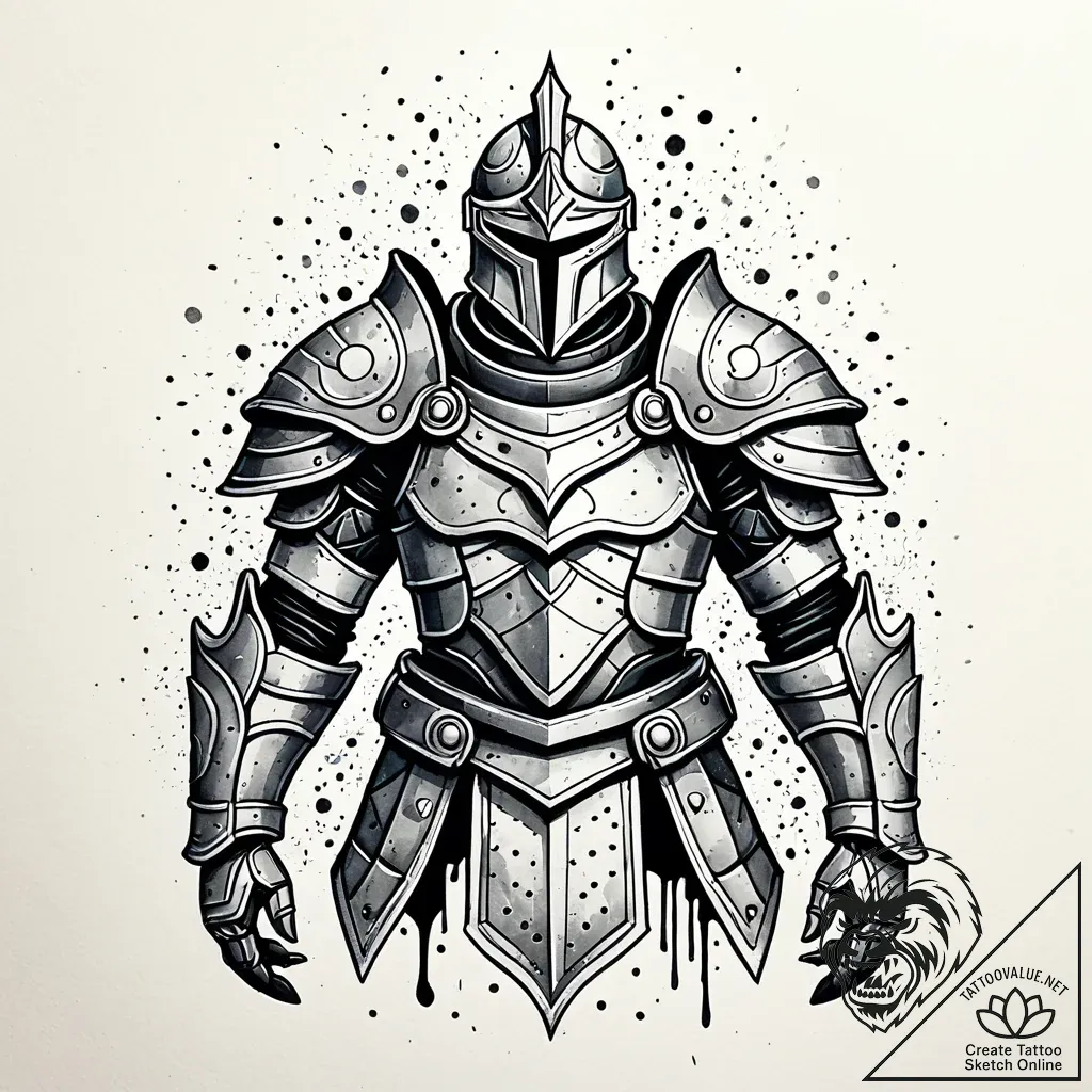 Animated armor with no wearer, ink illustrati... - style Jaeger Simple - tattoo sketch (09.11.2025 06:52)