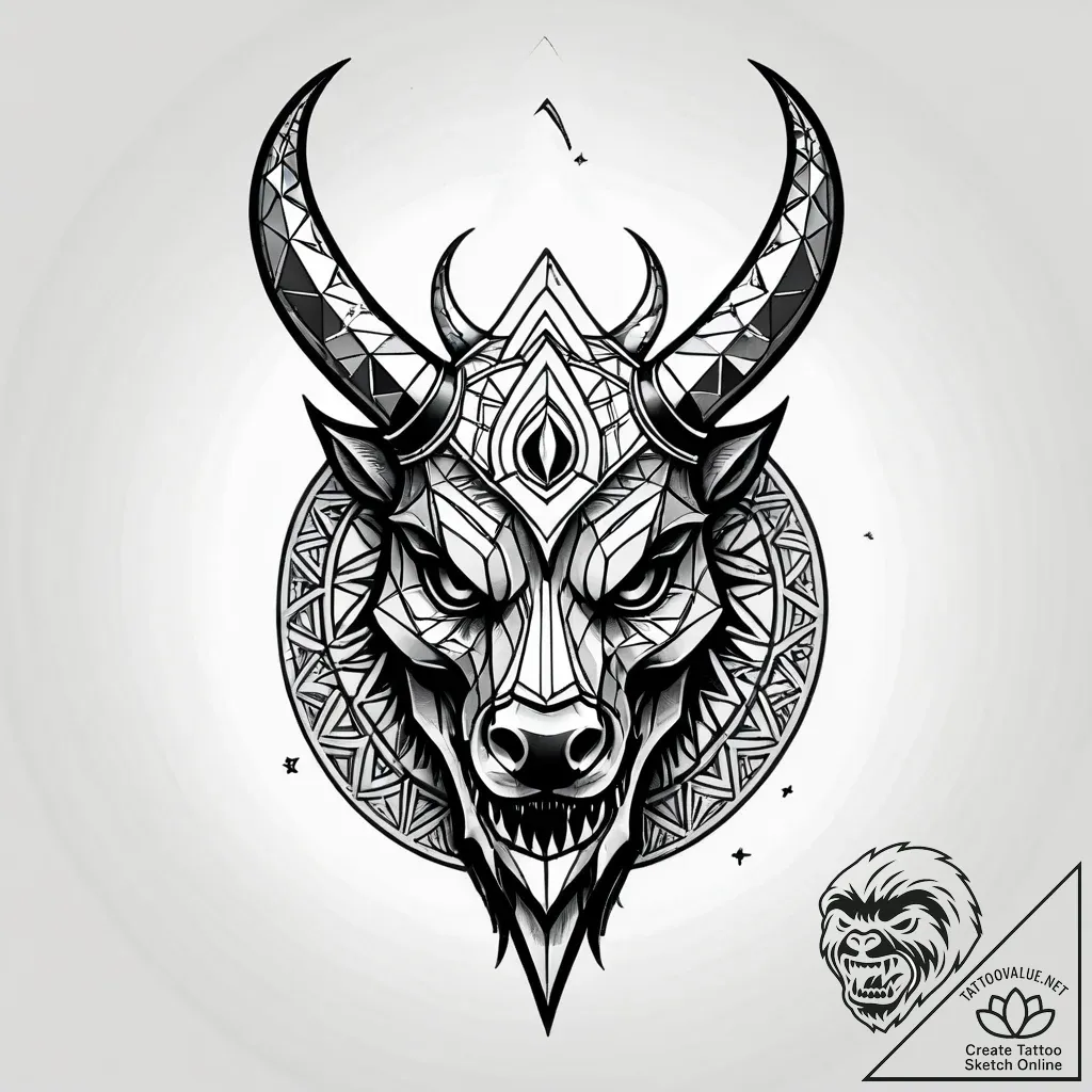 Horned helm beneath shattered moon, tattoo sk... - style Jagger Old - tattoo sketch (09.11.2025 07:02)