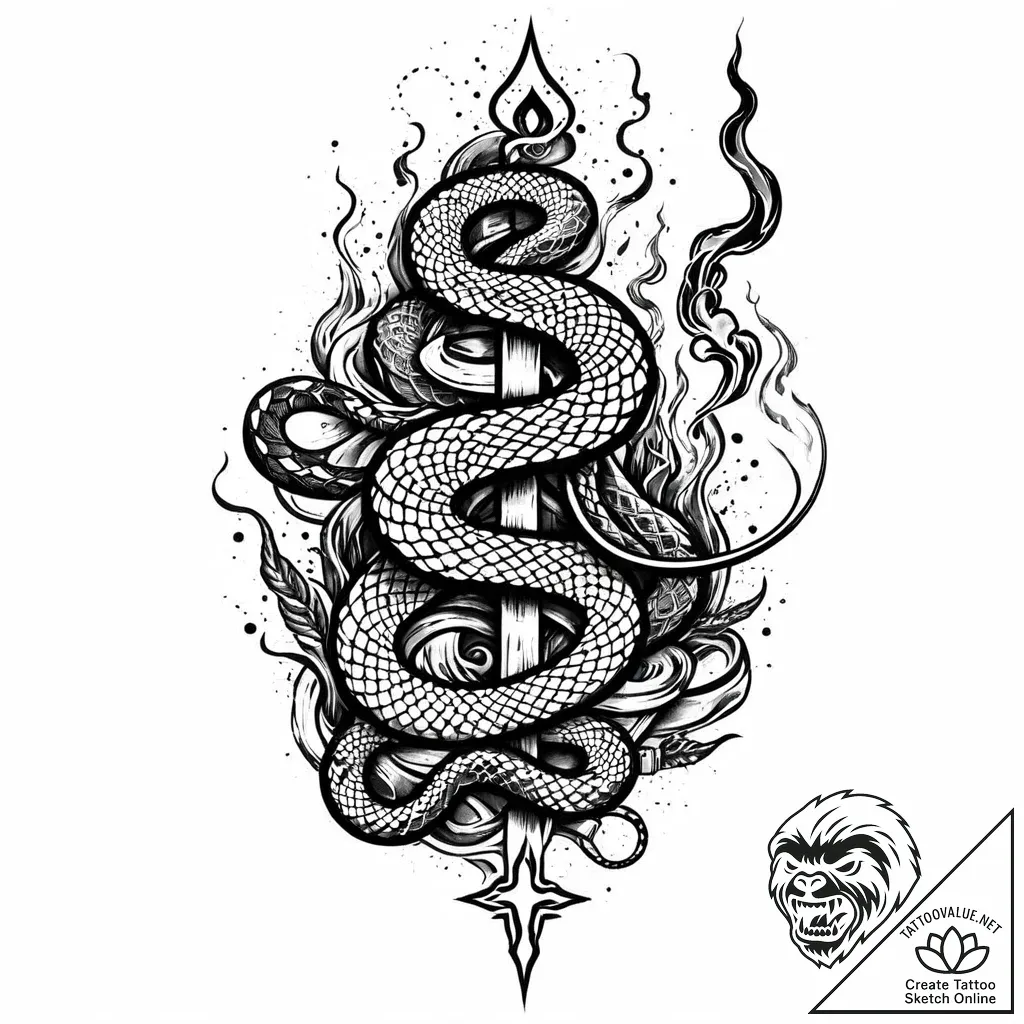 Arcane snake with smoke trail, ink illustrati... - style Jaeger Mini - tattoo sketch (09.11.2025 07:38)
