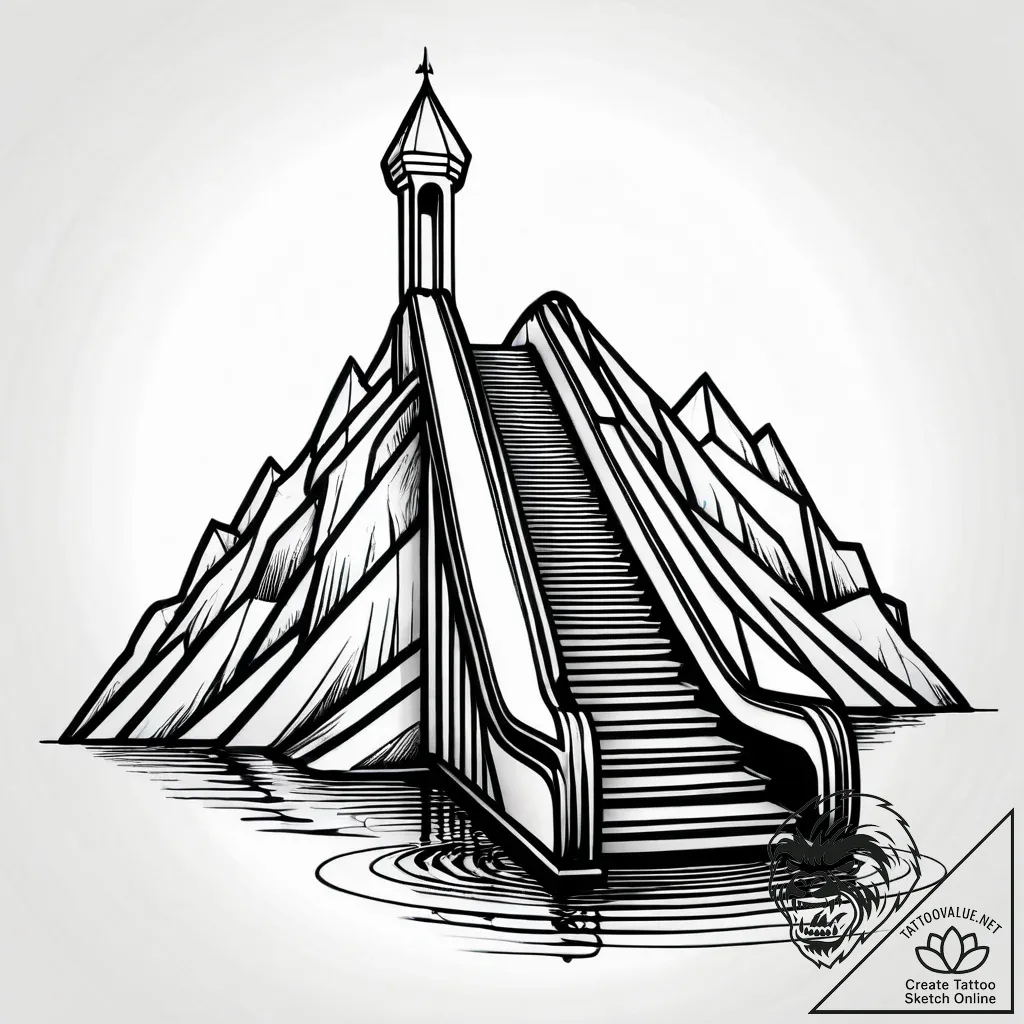 Escalator descending into a pool of dark wate... - style Jagger Old - tattoo sketch (09.11.2025 07:42)
