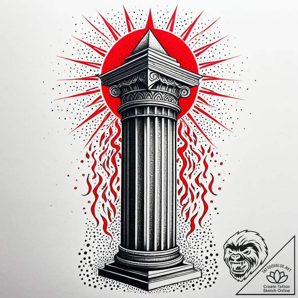Pillar cracked by celestial flame, tattoo lin... - style Jaeger Simple - tattoo sketch (09.11.2025 08:12)