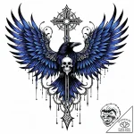 Angelic crow with skeletal wings, tattoo line… – style Jaeger Mini – tattoo sketch (09.11.2025 08:18)