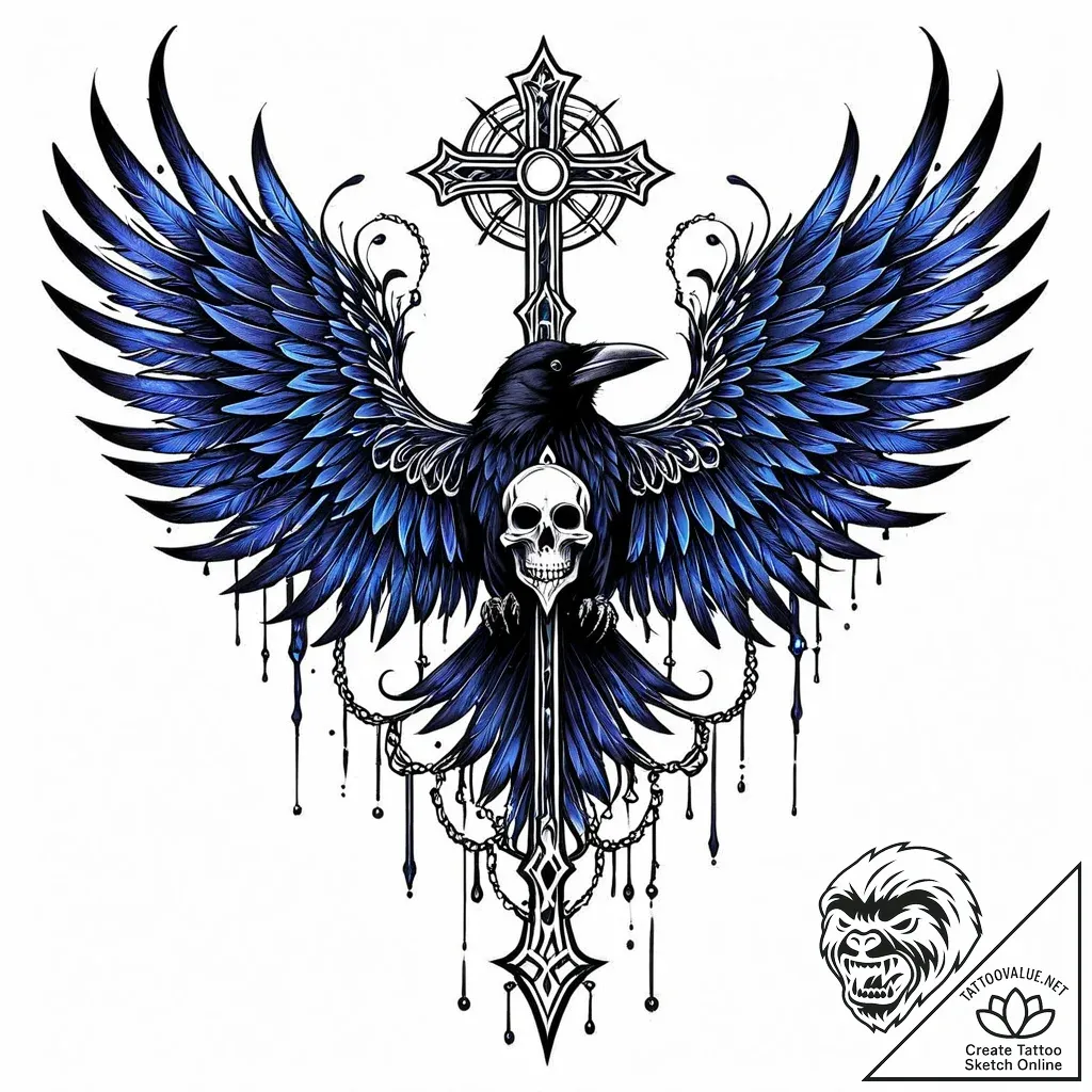 Angelic crow with skeletal wings, tattoo line... - style Jaeger Mini - tattoo sketch (09.11.2025 08:18)