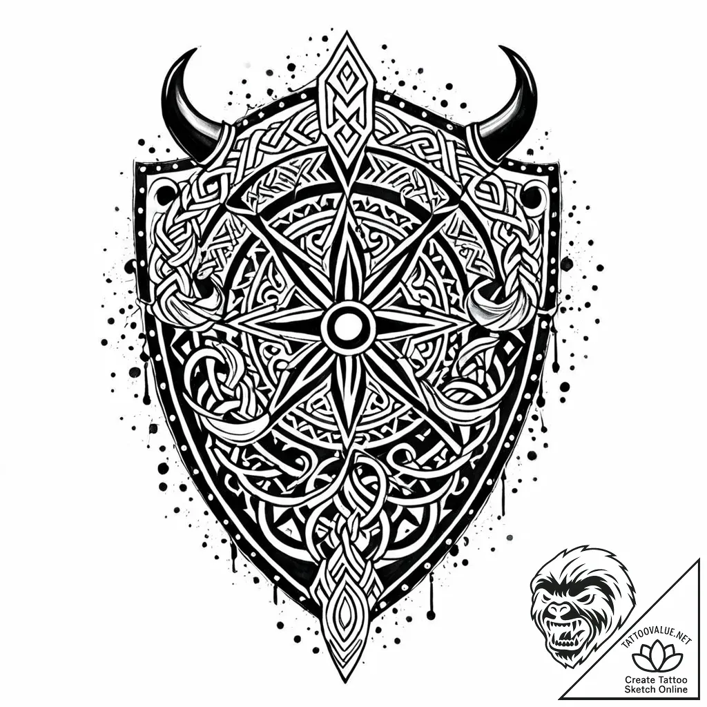 Tattoo sketch, viking shield with nordic patt... - style Jaeger Mini - tattoo sketch (09.11.2025 08:58)