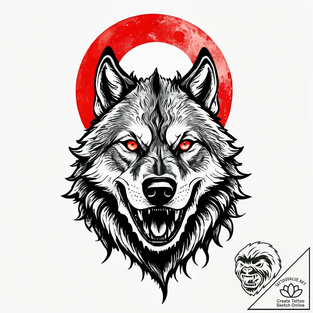 Werewolf howling at a blood moon, tattoo sket... - style Jagger Old - tattoo sketch (09.11.2025 09:02)
