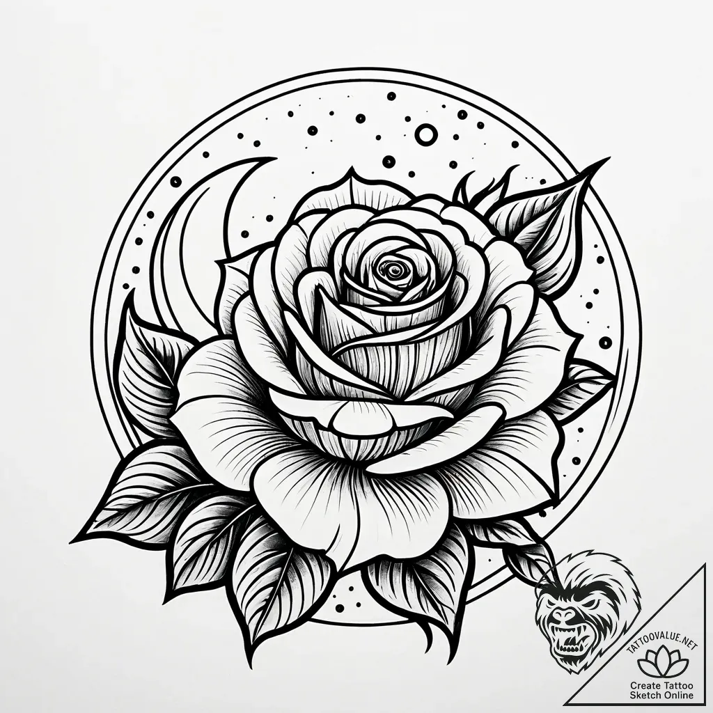 Rose blossom beneath spectral moon, tattoo dr... - style Jaeger Simple - tattoo sketch (09.11.2025 09:12)