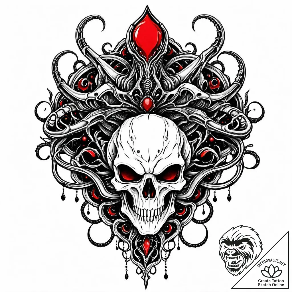Xenomorph skull overgrown with alien fungus,... - style Jaeger Mini - tattoo sketch (09.11.2025 09:18)
