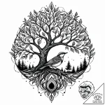 A whimsical bird in a tree hollow, hidden,, t… – style Jaeger Mini – tattoo sketch (09.11.2025 10:18)