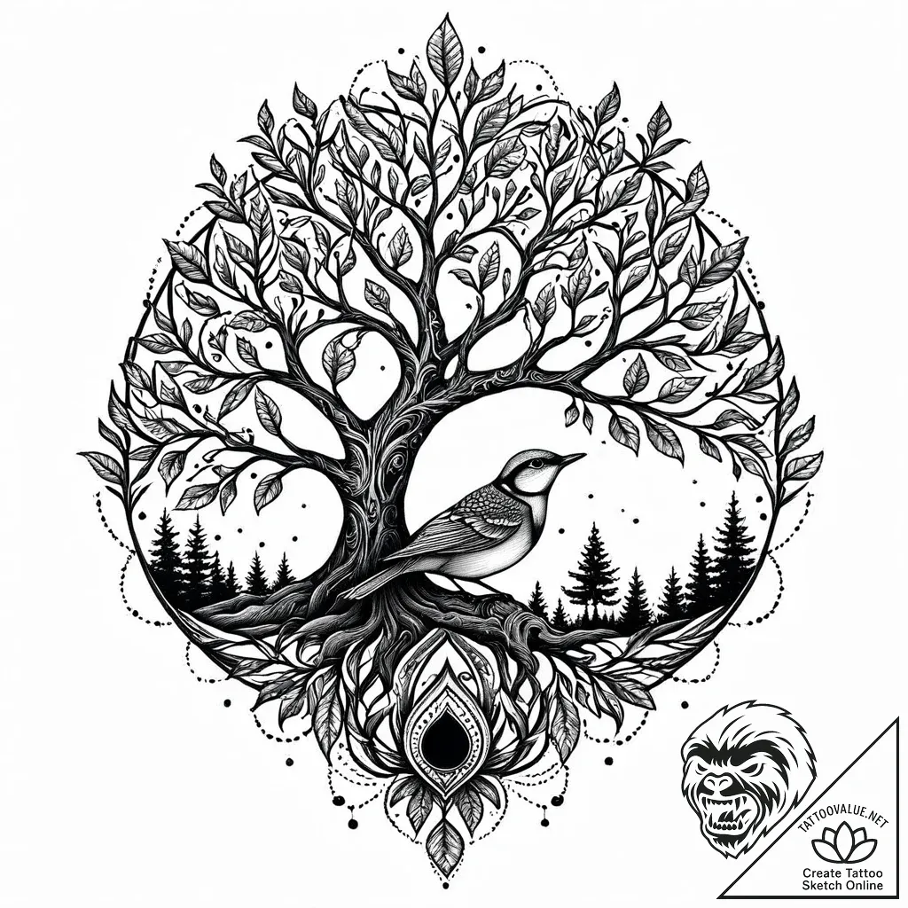 A whimsical bird in a tree hollow, hidden,, t... - style Jaeger Mini - tattoo sketch (09.11.2025 10:18)